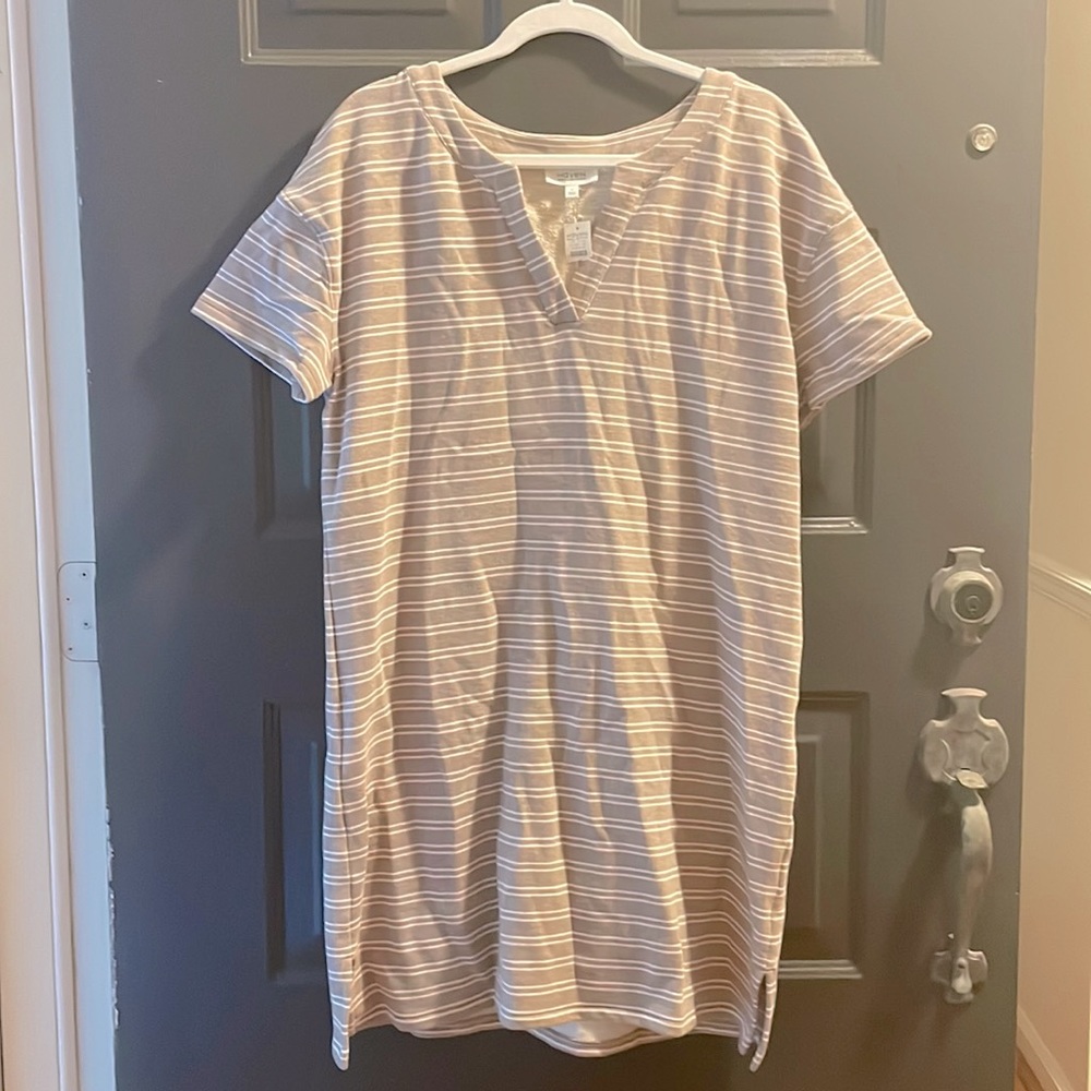 HAVEN Brown and Pink Striped Sweatshirt T-Shirt Dress Size Medium NWT